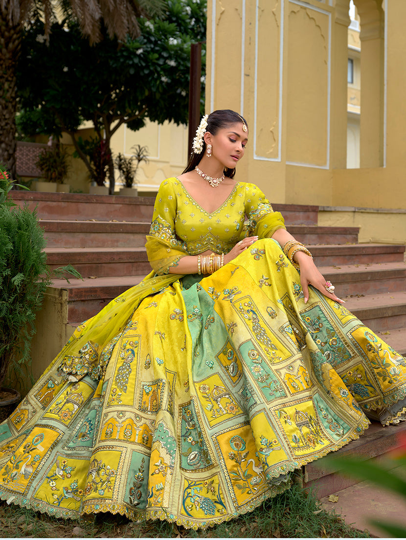 Monjolika Fashion Multicolor Designer Embroidered Work Fancy Silk Wedding Lehenga Choli