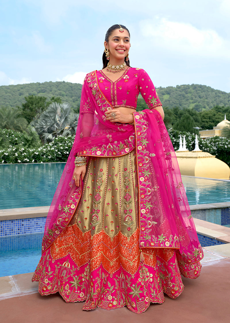 Monjolika Fashion Multicolor Designer Embroidered Work Fancy Silk Wedding Lehenga Choli
