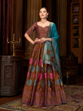 Monjolika Fashion Brown Color Kanjivaram Silk Jacquard Designer Lehenga Choli