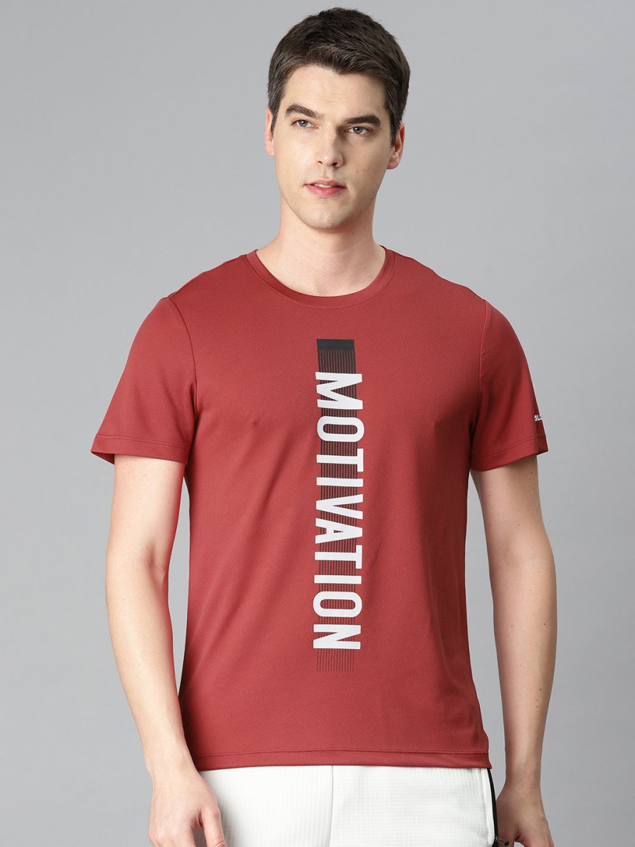 Alcis Men Typography Printed Anti Static Slim Fit Sports T-shirt