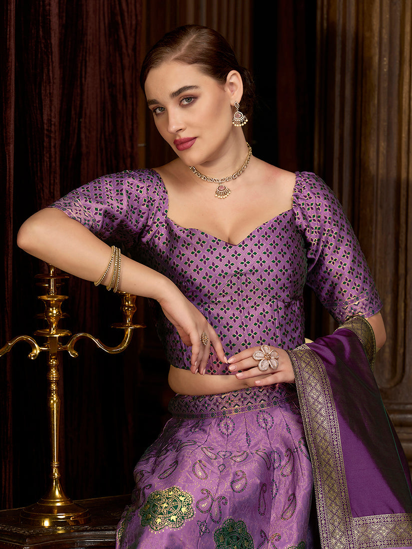 Monjolika Fashion Purple Color Kanjivaram Silk Jacquard Designer Lehenga Choli