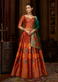 Monjolika Fashion Rust Color Kanjivaram Silk Jacquard Designer Lehenga Choli