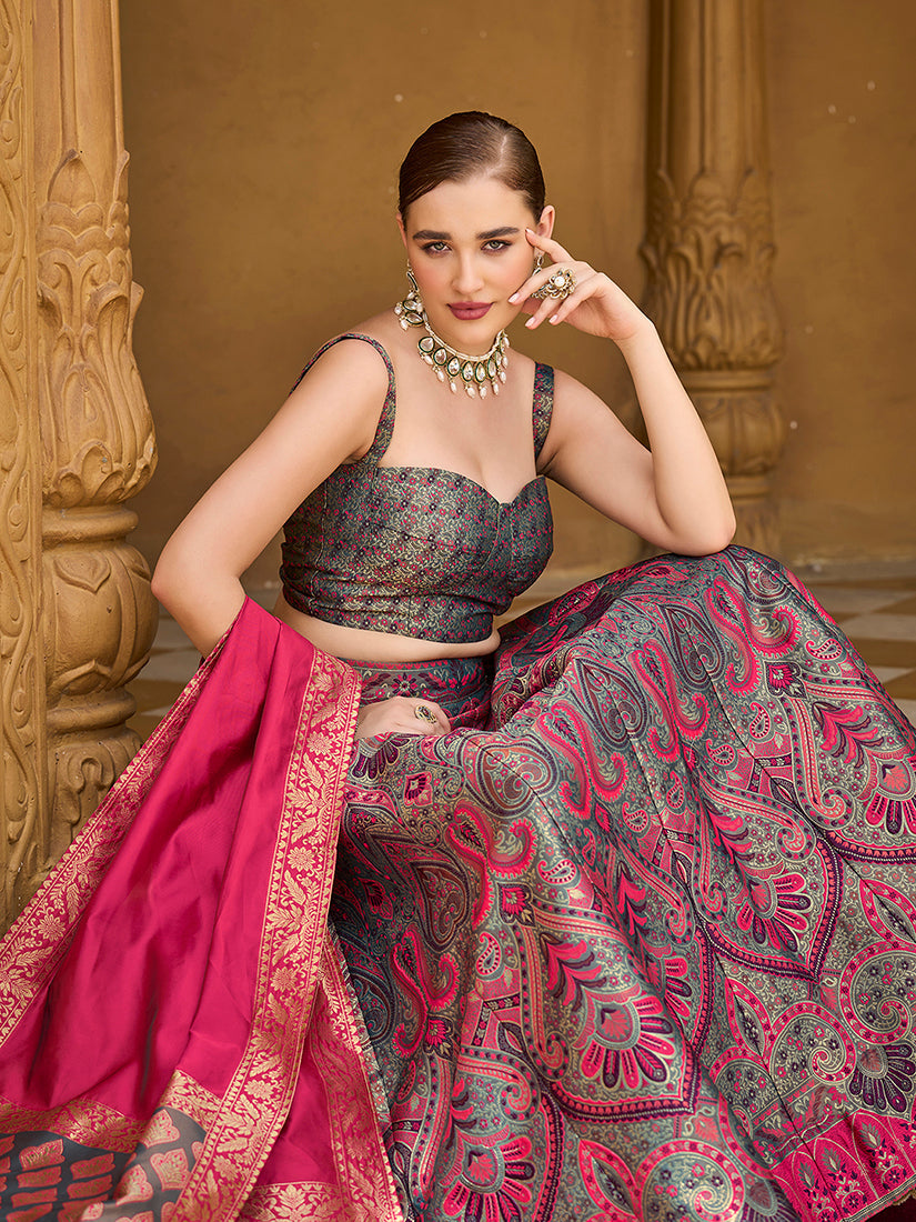 Monjolika Fashion Thread Work Jacquard Silk In Multicolor Lehenga Choli