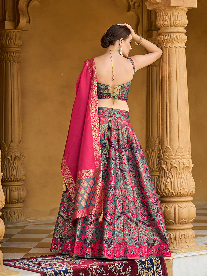Monjolika Fashion Thread Work Jacquard Silk In Multicolor Lehenga Choli