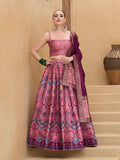 Monjolika Fashion Thread Work Jacquard Silk In Pink Lehenga Choli