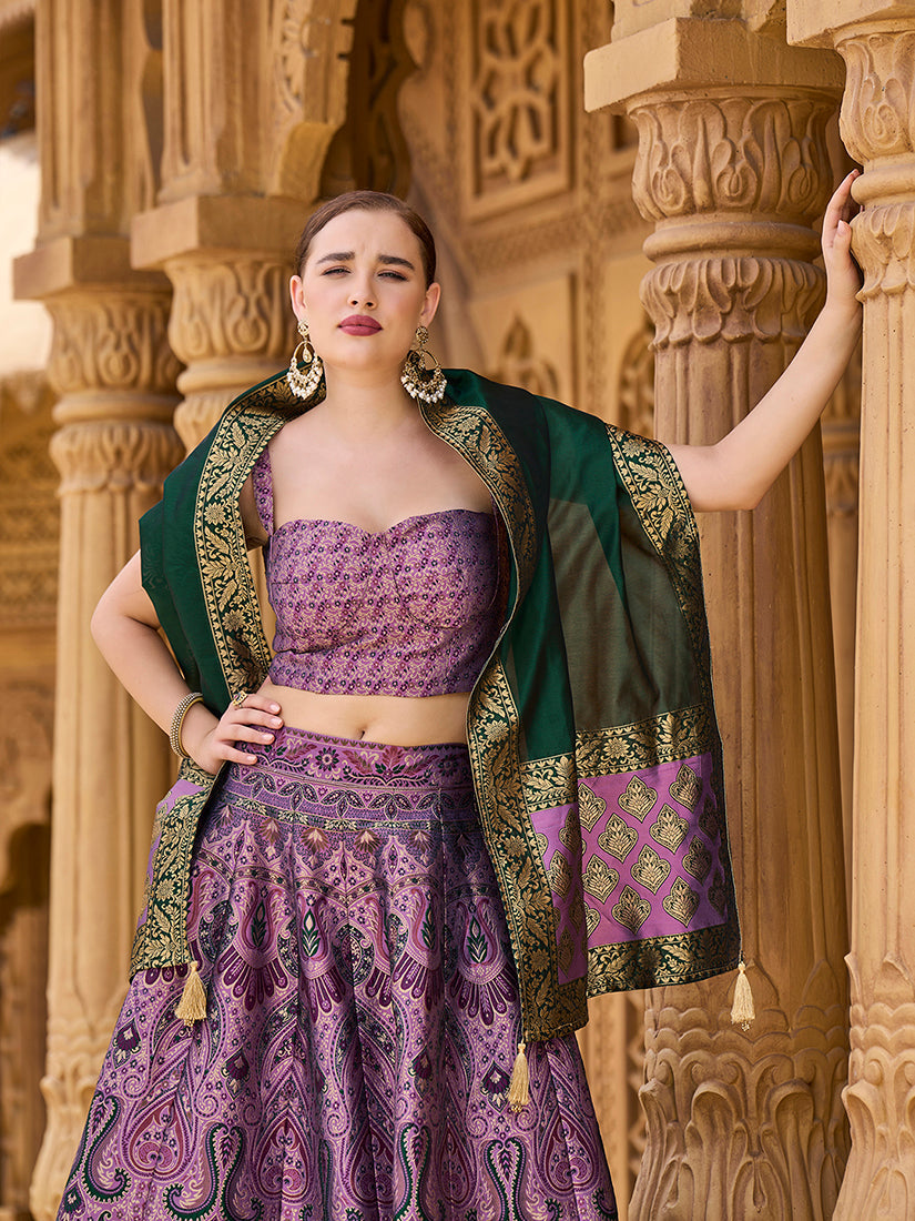 Monjolika Fashion Thread Work Jacquard Silk In Purple Lehenga Choli