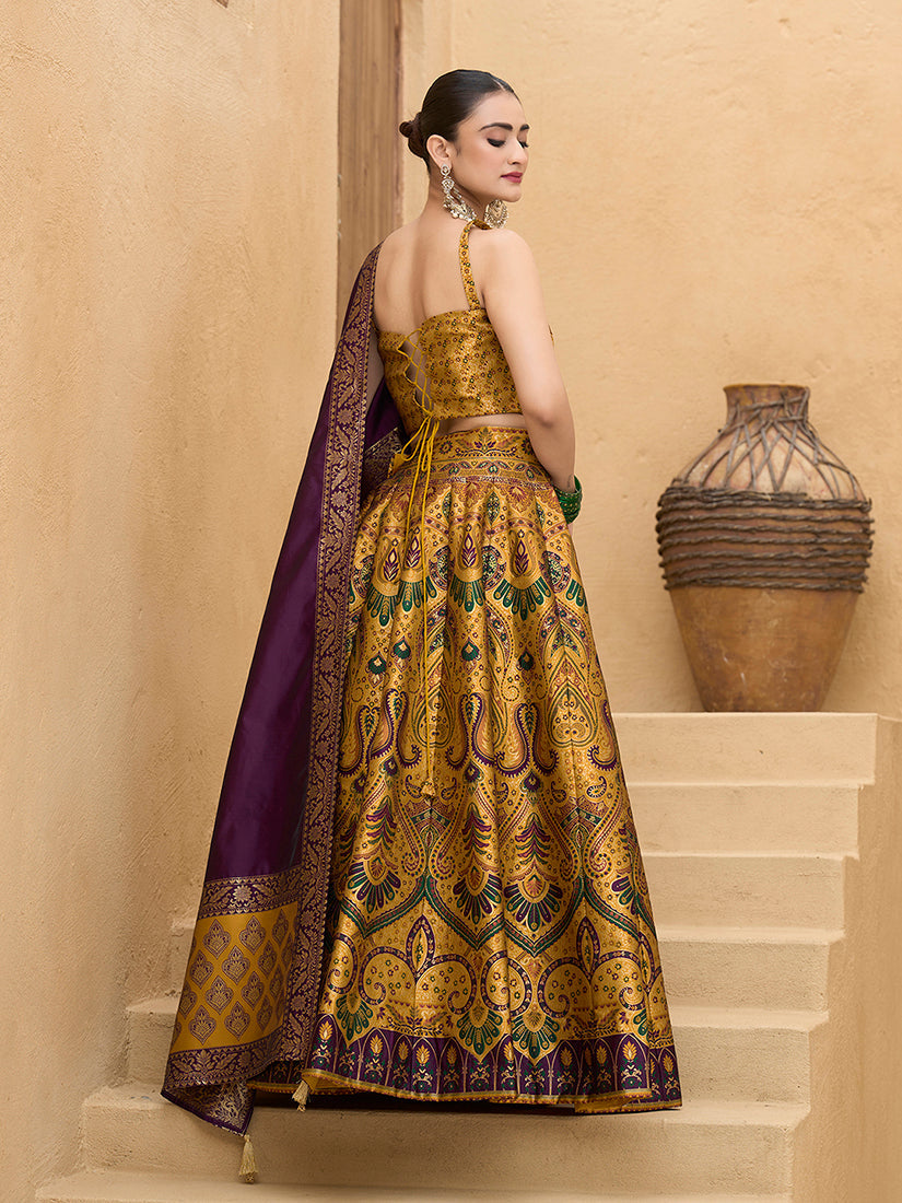 Monjolika Fashion Thread Work Jacquard Silk In Yellow Lehenga Choli