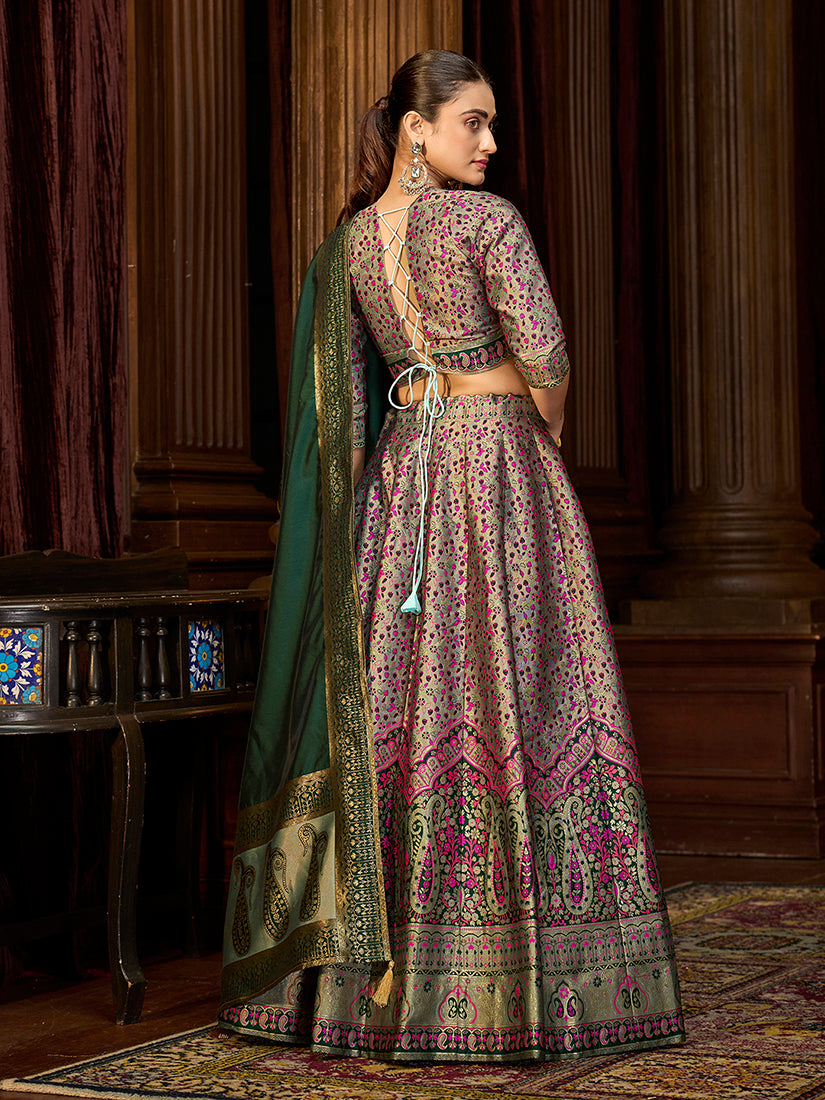 Monjolika Fashion Sea Green Trendy Kanjivaram Jacquard Woven Work Lehenga Choli