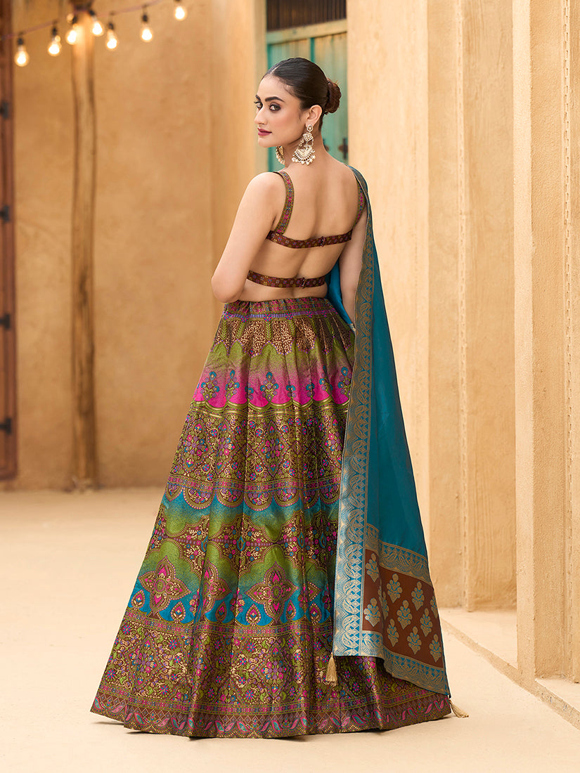 Monjolika Fashion Designer Lehenga Choli Jacquard Kanjivaram Silk In Brown