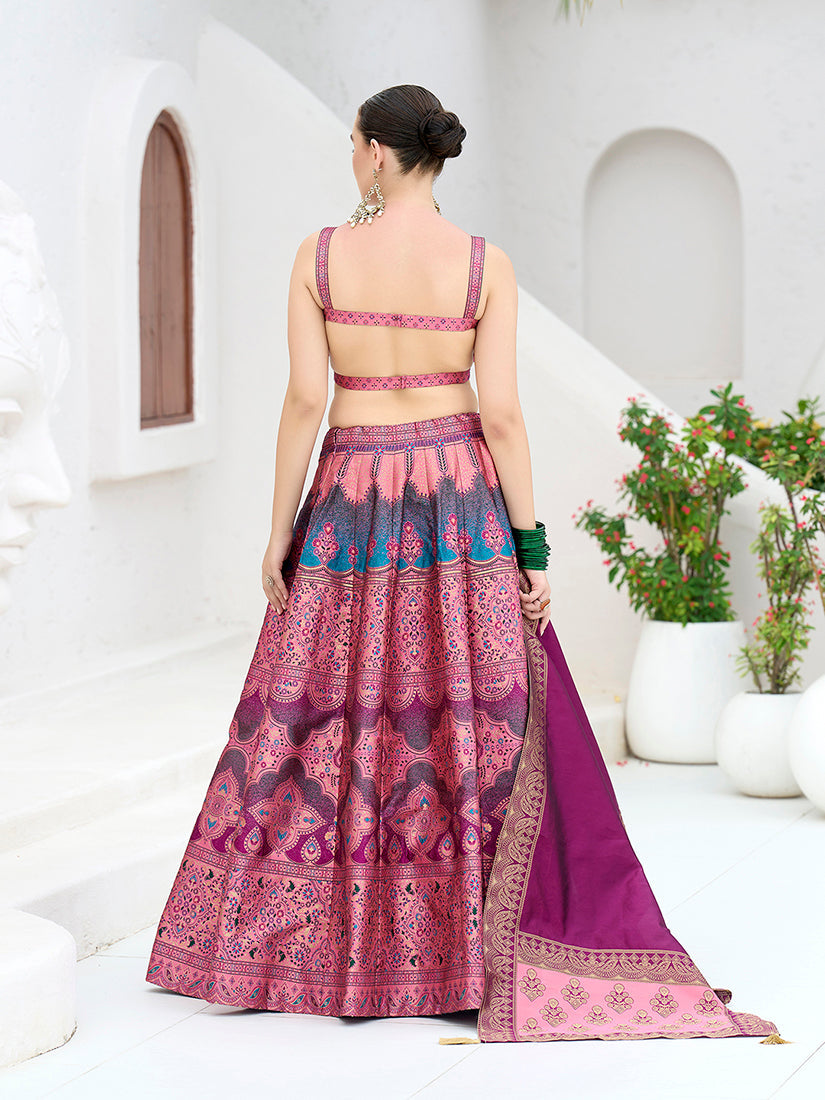 Monjolika Fashion Designer Lehenga Choli Jacquard Kanjivaram Silk In Pink