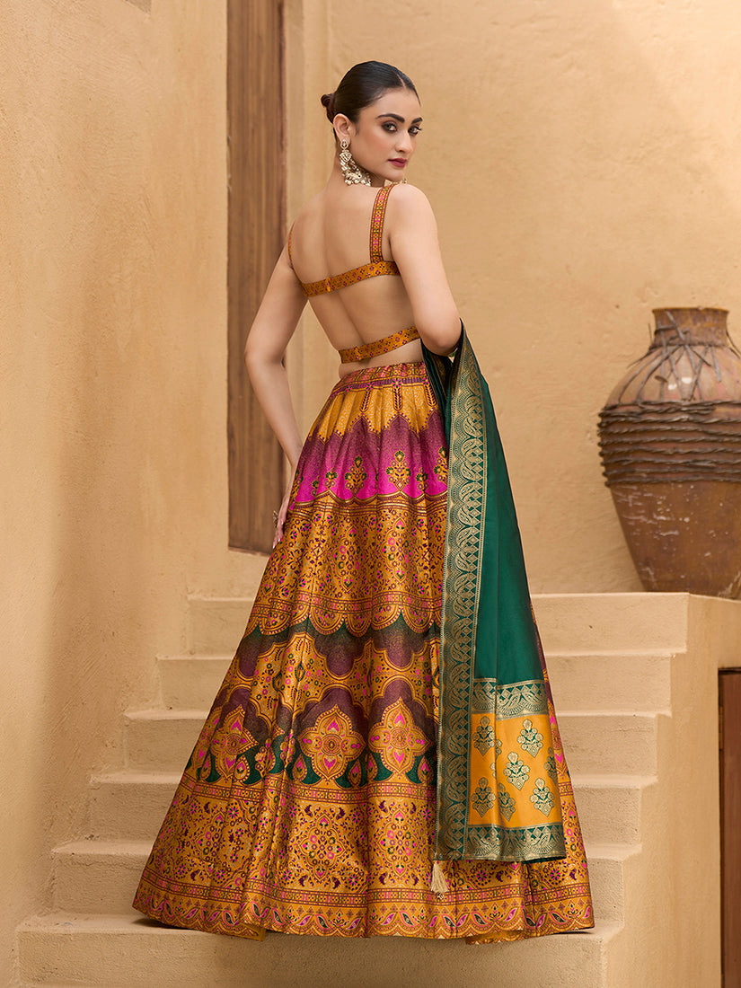 Monjolika Fashion Designer Lehenga Choli Jacquard Kanjivaram Silk In Yellow