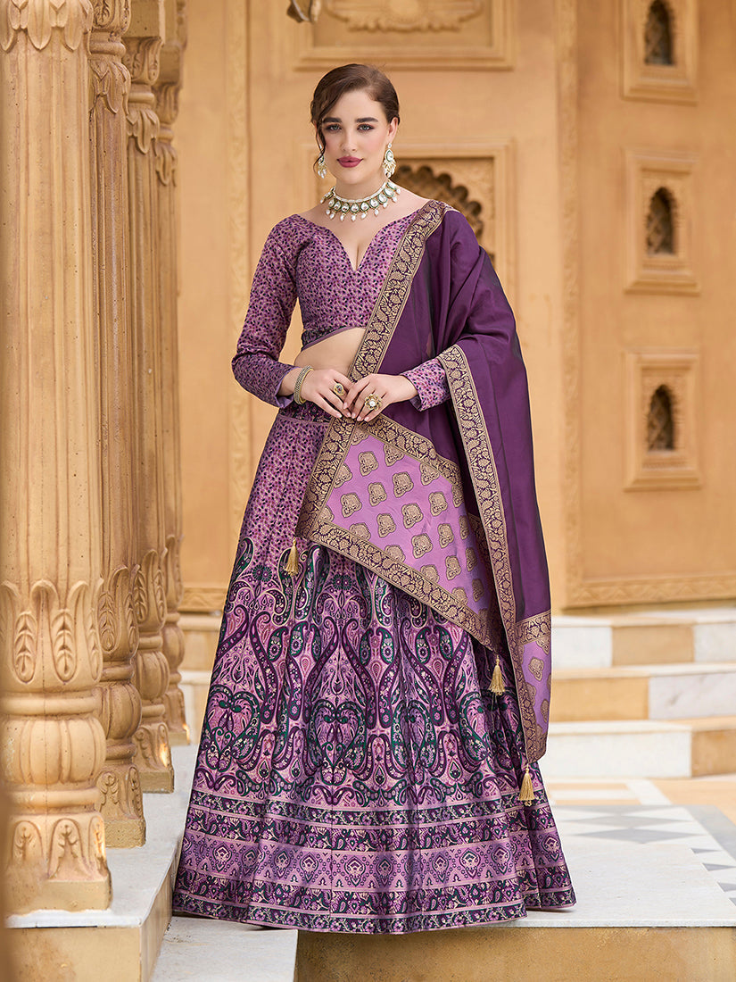 Monjolika Fashion Lavender Kanjivaram Jacquard Designer Lehenga Choli For Ceremonial