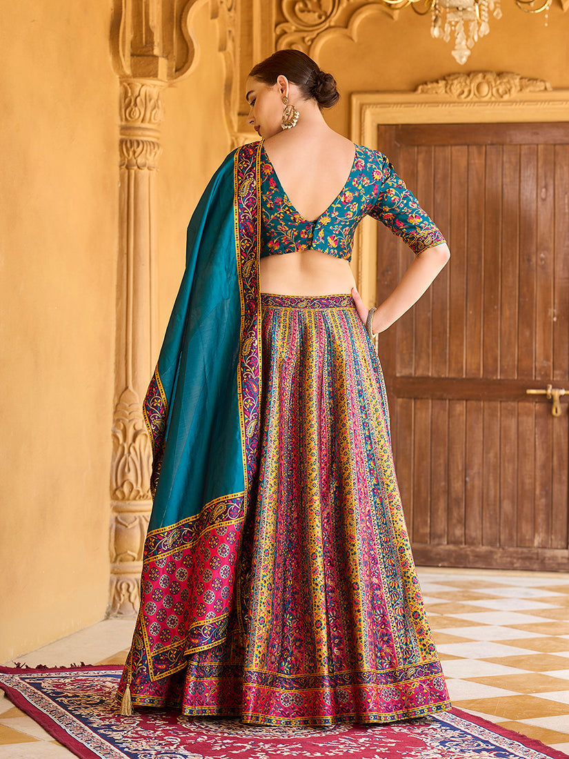 Monjolika Fashion Turquoise Color Jacquard Designer Lehenga Choli For Festival