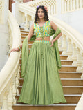 Monjolika Fashion Designer Lehenga Choli Crush Silk In Light Green