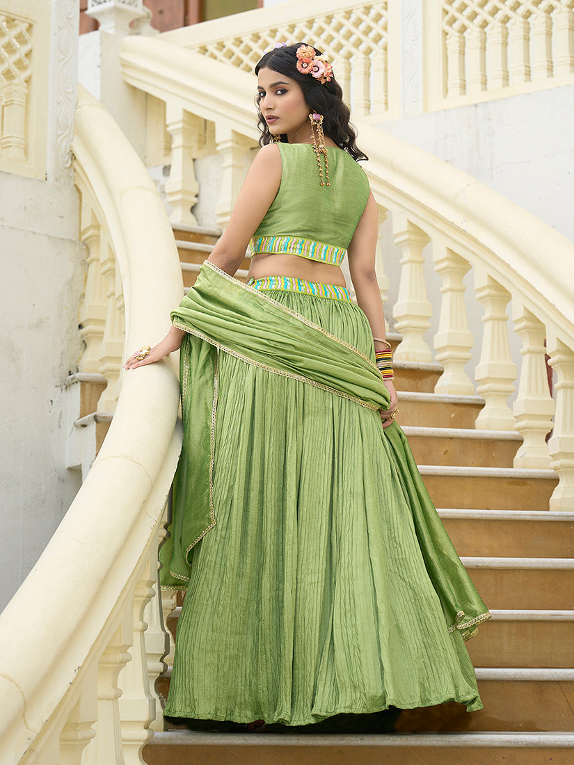 Monjolika Fashion Designer Lehenga Choli Crush Silk In Light Green