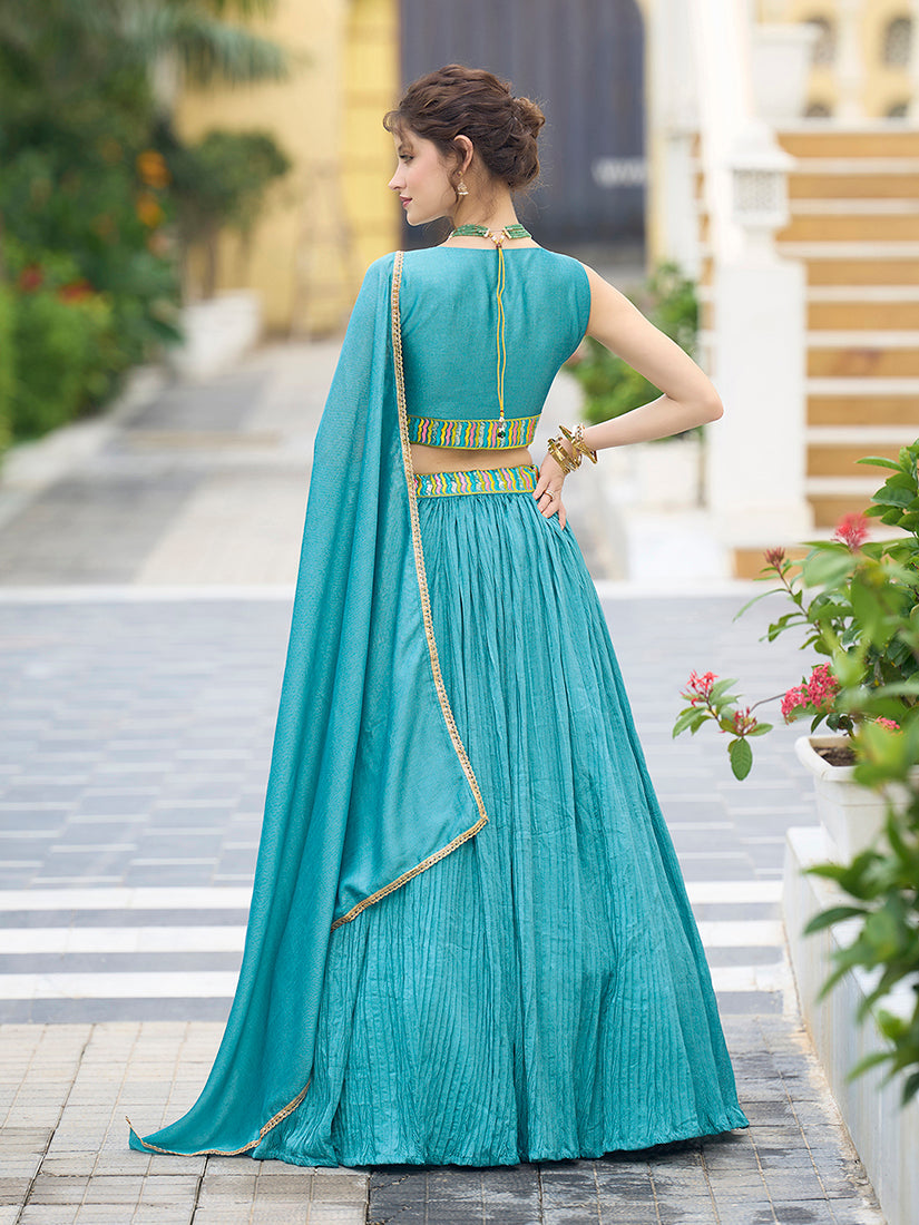 Monjolika Fashion Designer Lehenga Choli Crush Silk In Sky Blue