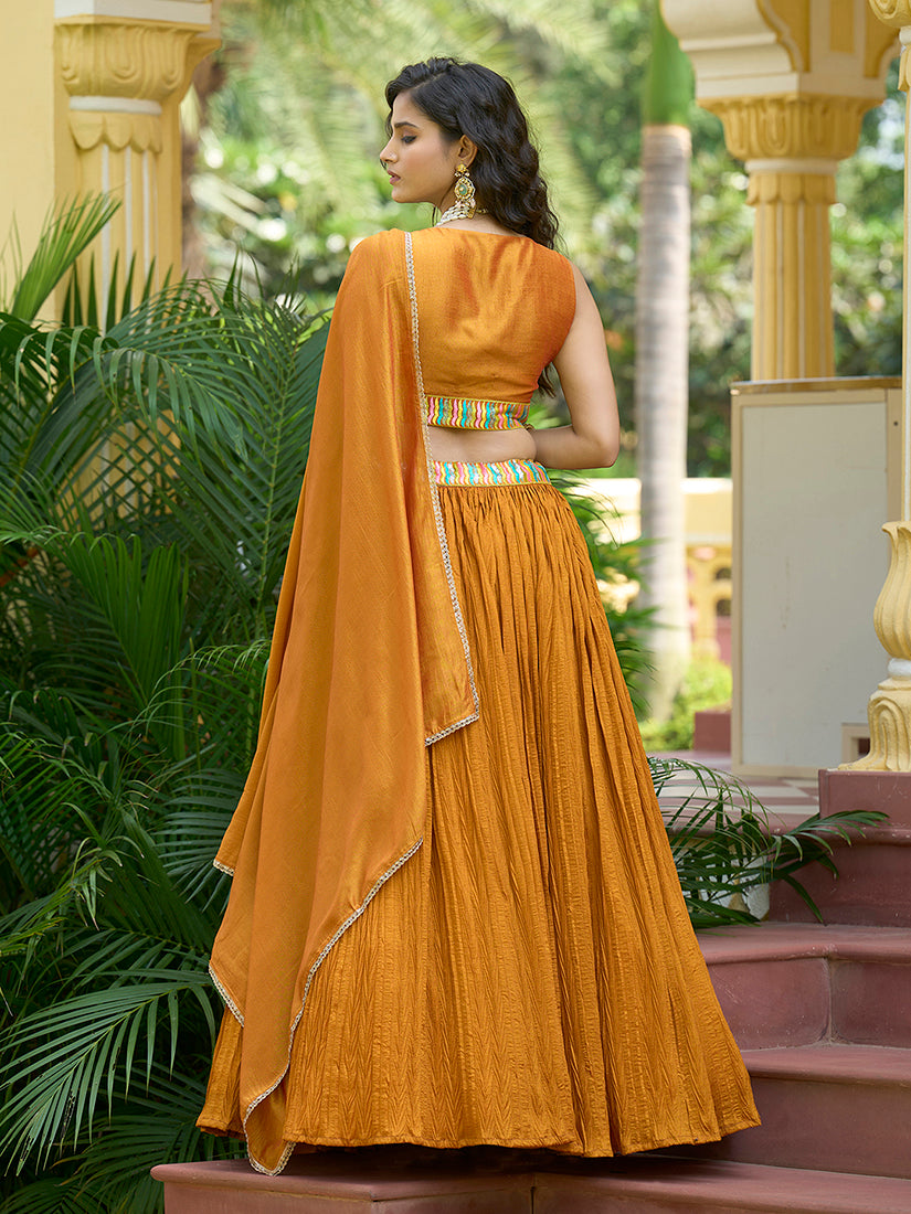 Monjolika Fashion Designer Lehenga Choli Crush Silk In Mustard
