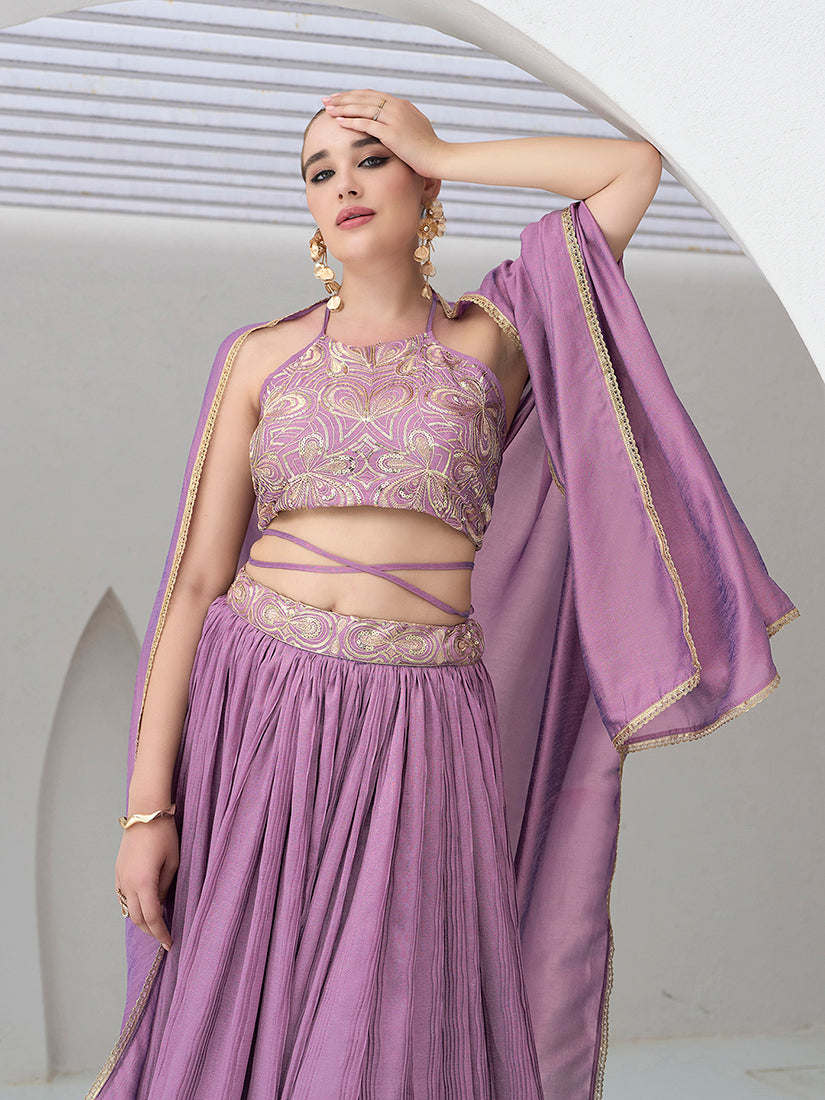 Monjolika Fashion Lavender Festive Look With Silk Crush Lehenga Choli