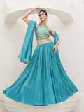 Monjolika Fashion Sky Blue Festive Look With Silk Crush Lehenga Choli