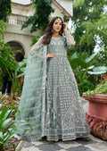 Monjolika Fashion Sea Green Embroidered Net Designer Anarkali Gown
