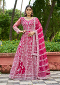 Monjolika Fashion Rani Pink Embroidered Net Designer Anarkali Gown