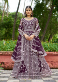 Monjolika Fashion Dark Purple Embroidered Net Designer Anarkali Gown