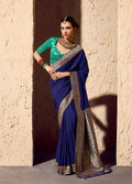 Monjolika Fashion Navy Blue Crepe Georgette Zari Weaving Work Saree