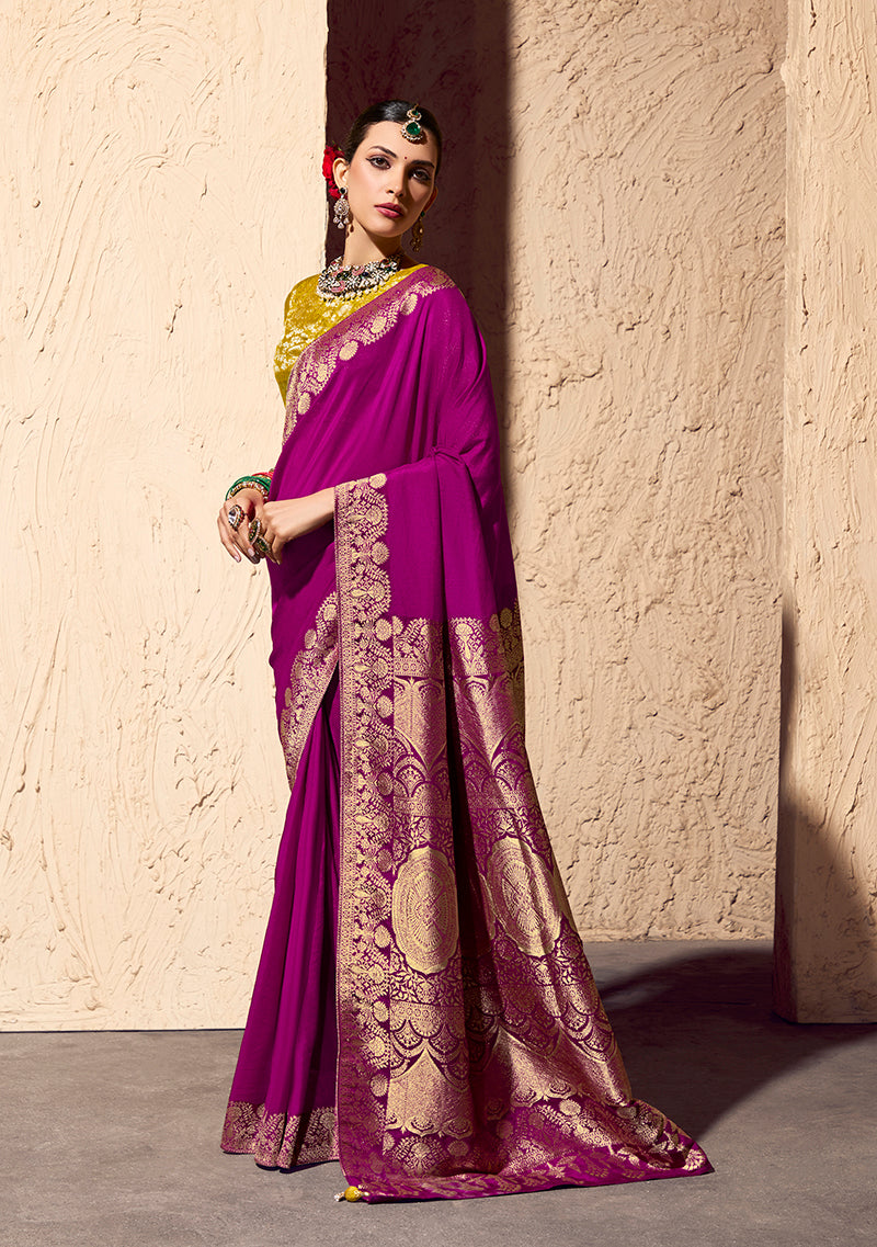 Monjolika Fashion Dark Magenta Crepe Georgette Zari Weaving Work Saree