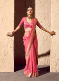 Monjolika Fashion Light Pink Crepe Georgette Zari Weaving Work Saree