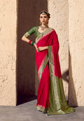 Monjolika Fashion Red Crepe Georgette Zari Weaving Work Saree