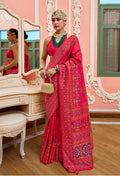 Monjolika Fashion Pink Banarasi Silk Traditional Saree with Meenakari and Weaving Work