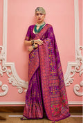 Monjolika Fashion Dark Magenta Banarasi Silk Traditional Saree with Meenakari and Weaving Work