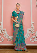 Monjolika Fashion Teal Banarasi Silk Traditional Saree with Meenakari and Weaving Work