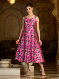 Monjolika Fashion Pink Jacquard Woven Floral Fit & Flare Midi Dress