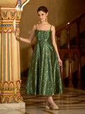 Monjolika Fashion Green Jacquard Zari Weaving A-Line Dress for Women