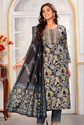 Monjolika Fashion Black Chanderi Embroidered Work Party Pant Style Suit