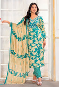 Monjolika Fashion Sky Blue Rayon Embroidered Work Party Pant Style Suit