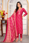 Monjolika Fashion Pink Rayon Printed Party Wear Pant Style Suit