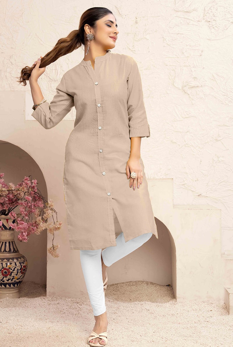 Monjolika Fashion Chiku Color Cotton Casual Kurti With Pocket