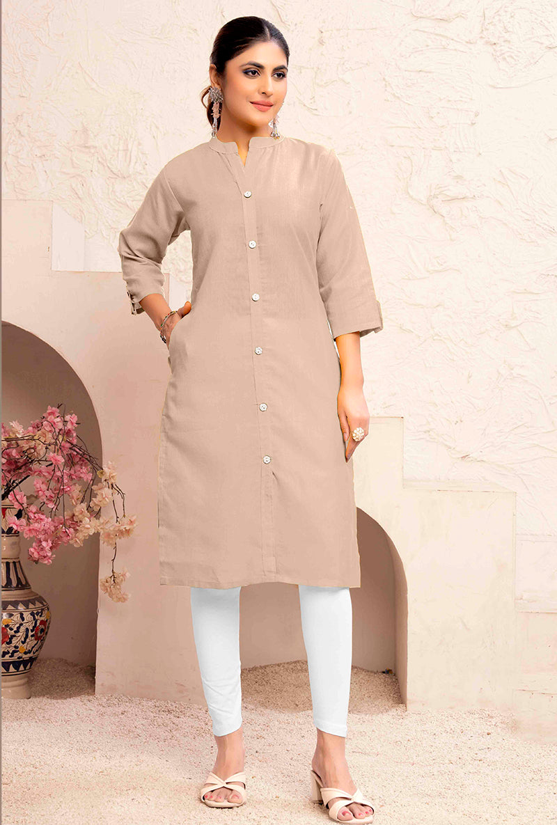 Monjolika Fashion Chiku Color Cotton Casual Kurti With Pocket