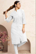 Monjolika Fashion White Color Cotton Casual Kurti With Pocket