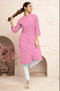 Monjolika Fashion Light Pink Color Cotton Casual Kurti With Pocket