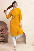 Monjolika Fashion Mustard Yellow Color Cotton Casual Kurti With Pocket
