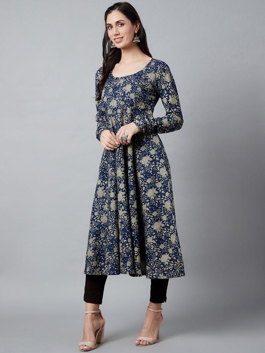 Aks Floral Printed Pure Cotton Anarkali Kurta