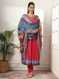 Yufta Pink Anarkali Silk Blend Kurta Set With Pant And Dupatta With Cotton Lining