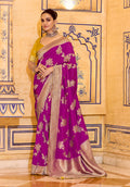 Monjolika Fashion Magenta Faux Crepe Silk with beautiful Zari Weaving Work Classic Saree