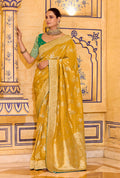 Monjolika Fashion Mustard Faux Crepe Silk with beautiful Zari Weaving Work Classic Saree