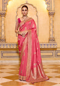Monjolika Fashion Dark Peach Faux Crepe Silk with beautiful Zari Weaving Work Classic Saree