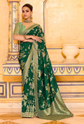 Monjolika Fashion Dark Green Faux Crepe Silk with beautiful Zari Weaving Work Classic Saree