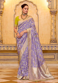 Monjolika Fashion Lavender Faux Crepe Silk with beautiful Zari Weaving Work Classic Saree